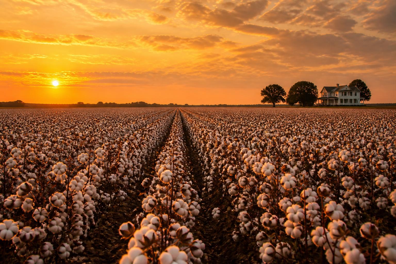A cotton field at sunset, symbolizing the land our family worked