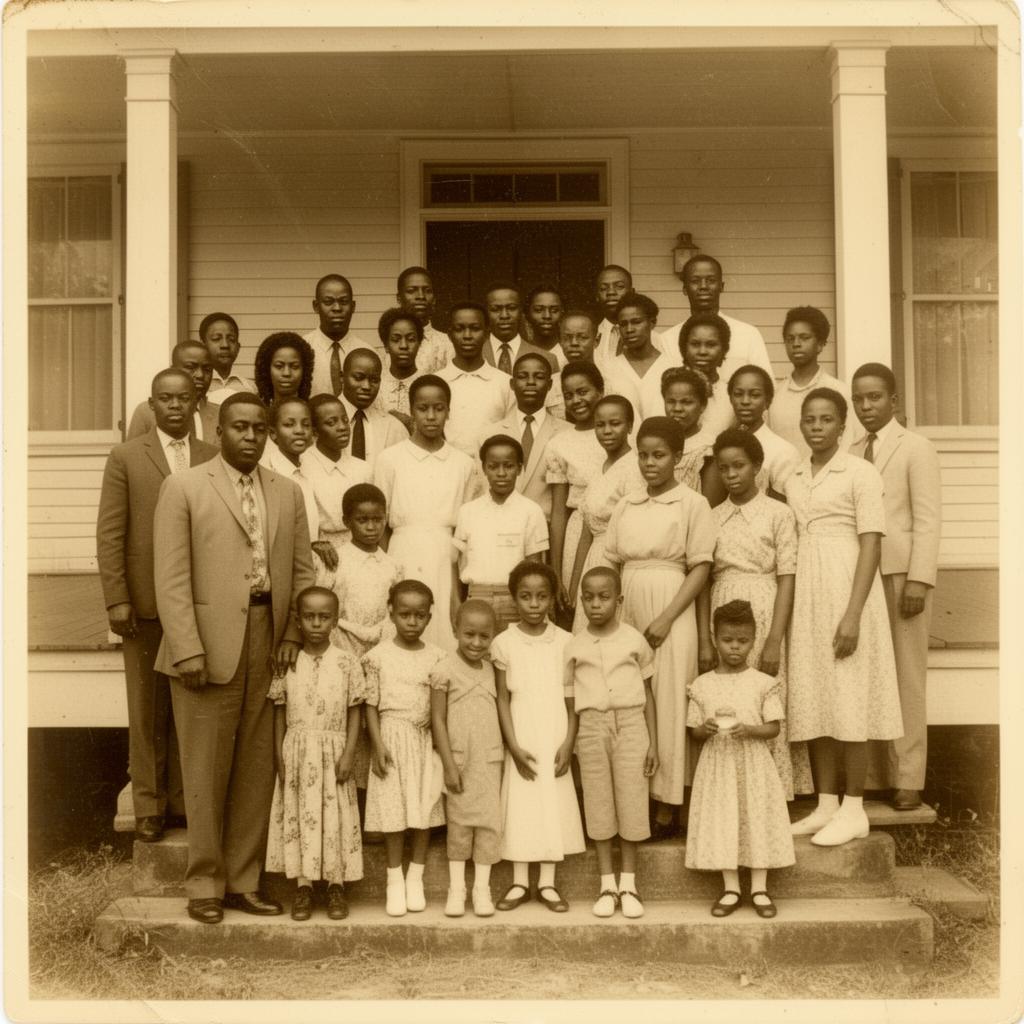 The Canty family in 1968, posed on the steps of the family home